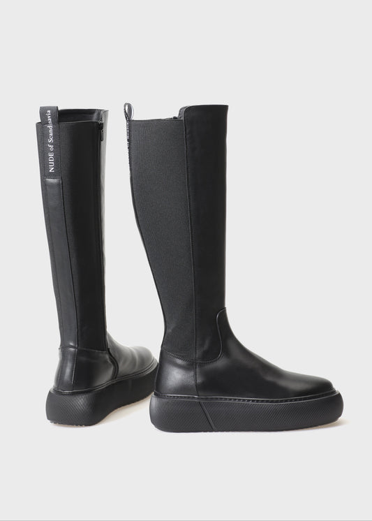 HEDDA 004 NERO BOOTS IN CAPRICORNO LEATHER
