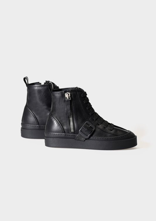 NICKY 003 NERO SNEAKER IN CAPRICORNO LEATHER