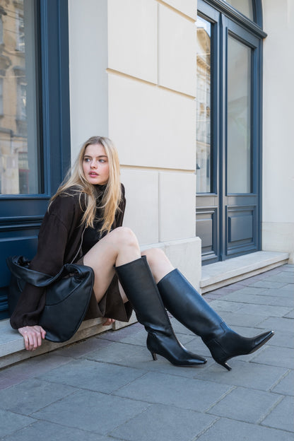 CAMILLA 002 NERO BOOT IN VITELLO LEATHER