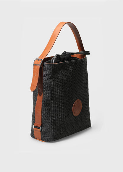 EBBALI NERO / CUOIO BAG IN RAFIA / VACCH