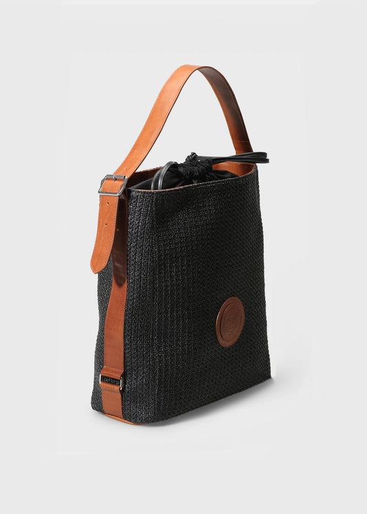 EBBALI NERO / CUOIO BAG IN RAFIA / VACCH