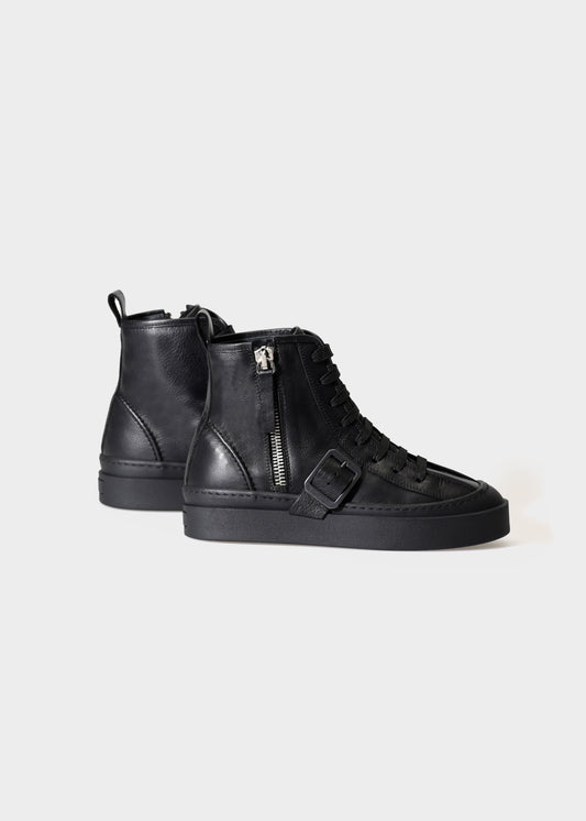 NICKY 003 NERO SNEAKER IN CAPRICORNO LEATHER