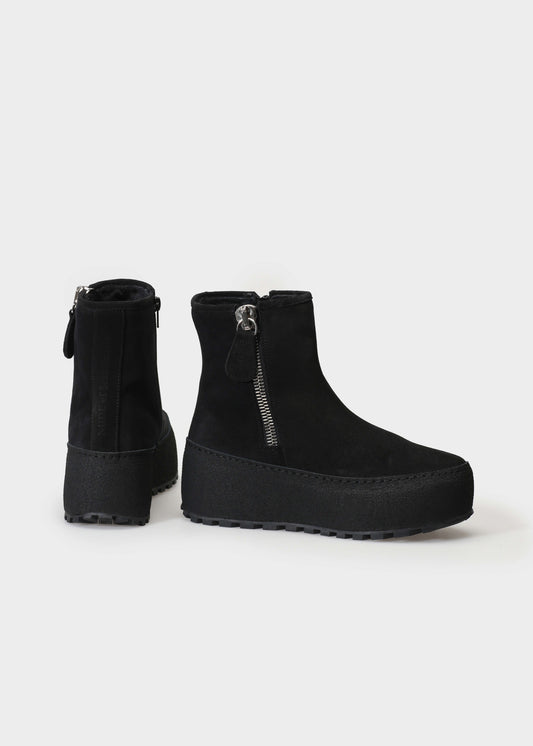 WINTER 002LN NERO BOOT IN VELOUR IDRO LEATHER - NERO SOLE