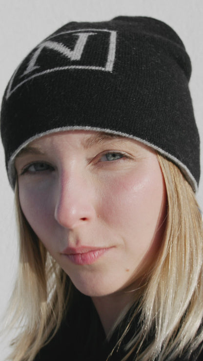 JAMI CASHMERE BLACK/GRAY BEANIE